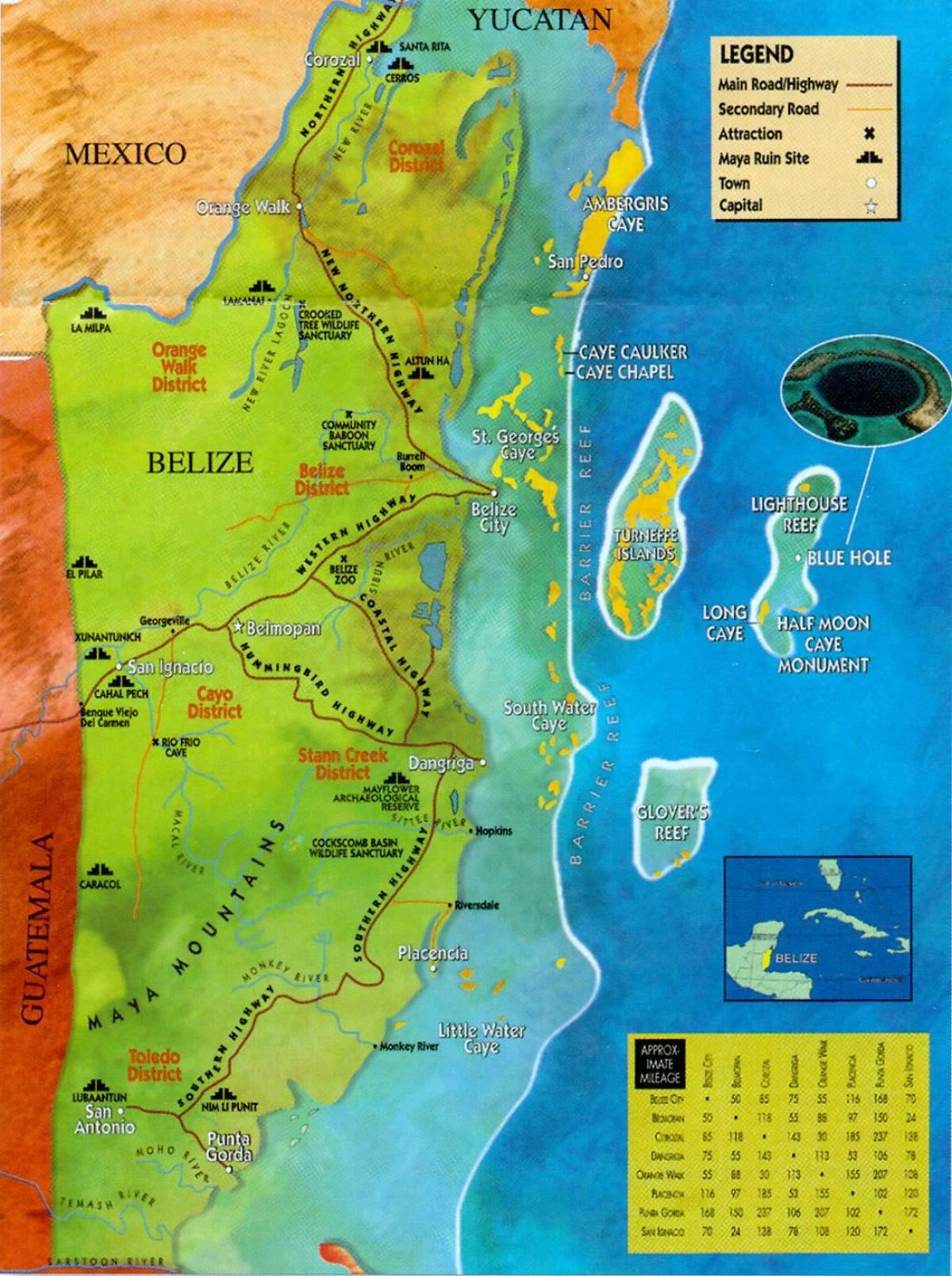 بیلیز کھنڈرات کا نقشہ