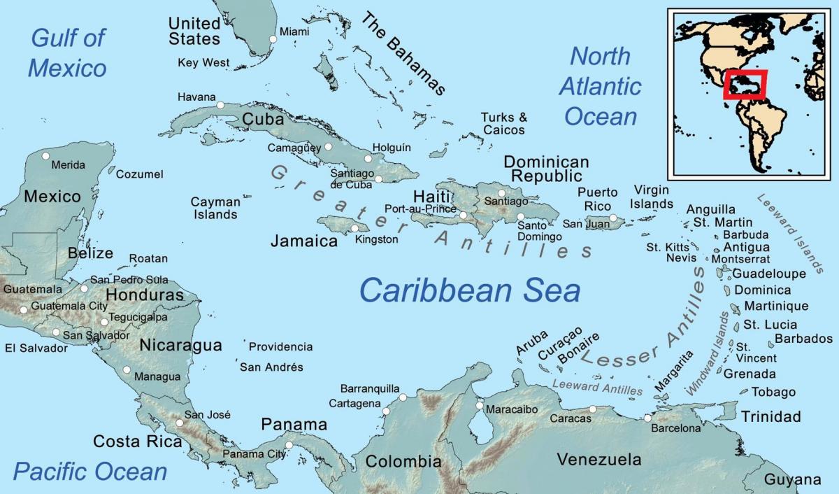نقشہ کے بیلیز اور جزائر کے ارد گرد