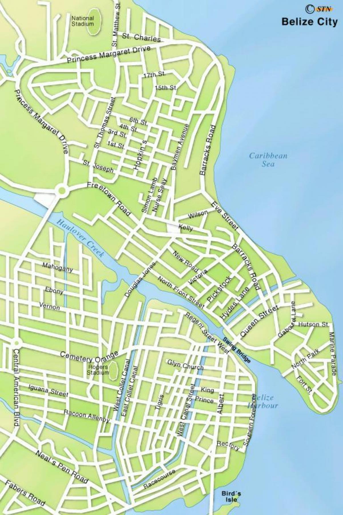 نقشہ کے بیلیز شہر کی سڑکوں