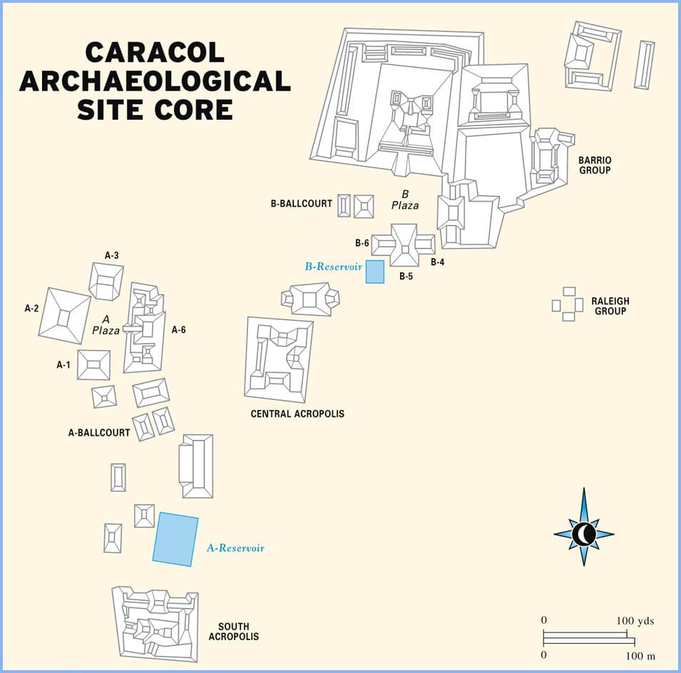 caracol کھنڈرات بیلیز نقشہ